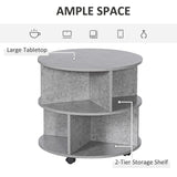 Wooden 3-Tier Coffee Table Round With Wheels - Velmora