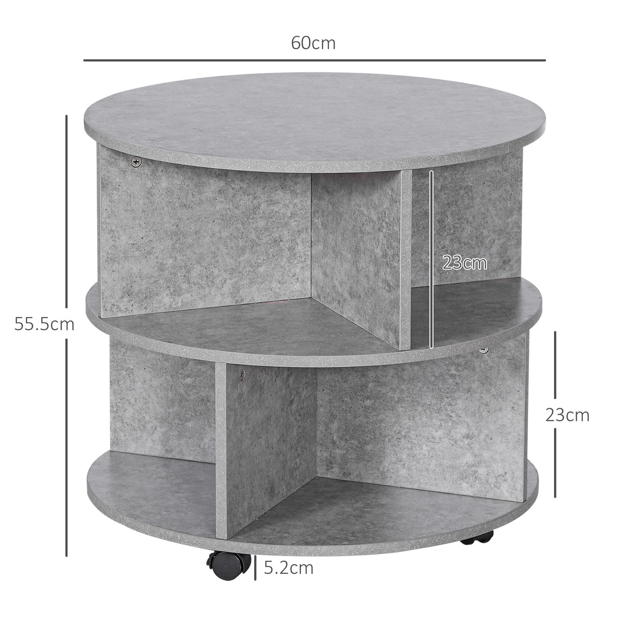 Wooden 3-Tier Coffee Table Round With Wheels - Velmora