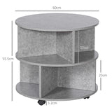 Wooden 3-Tier Coffee Table Round With Wheels - Velmora