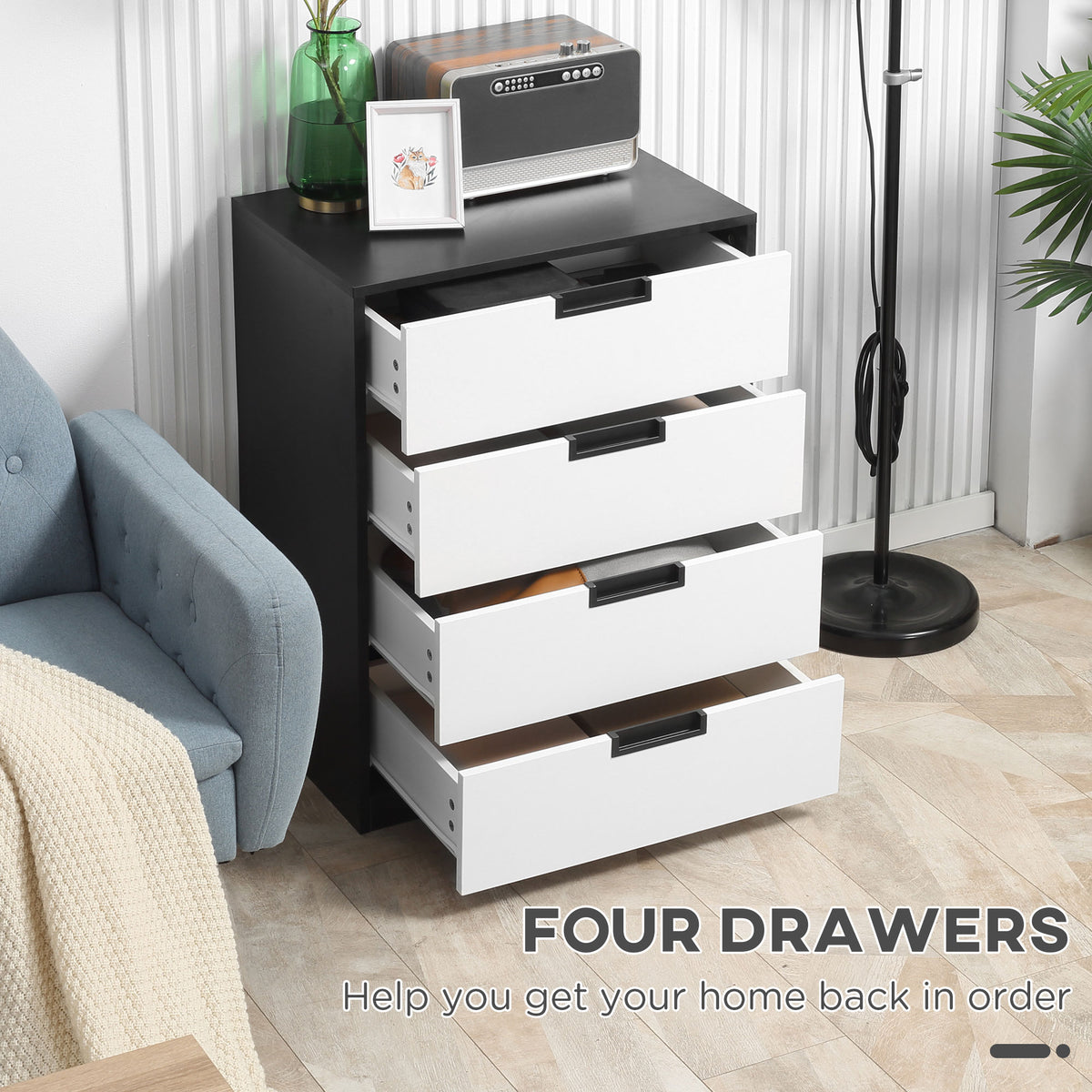 Wooden 4 Piece Bedroom Furniture Set With 2 Doors Wardrobe - Velmora