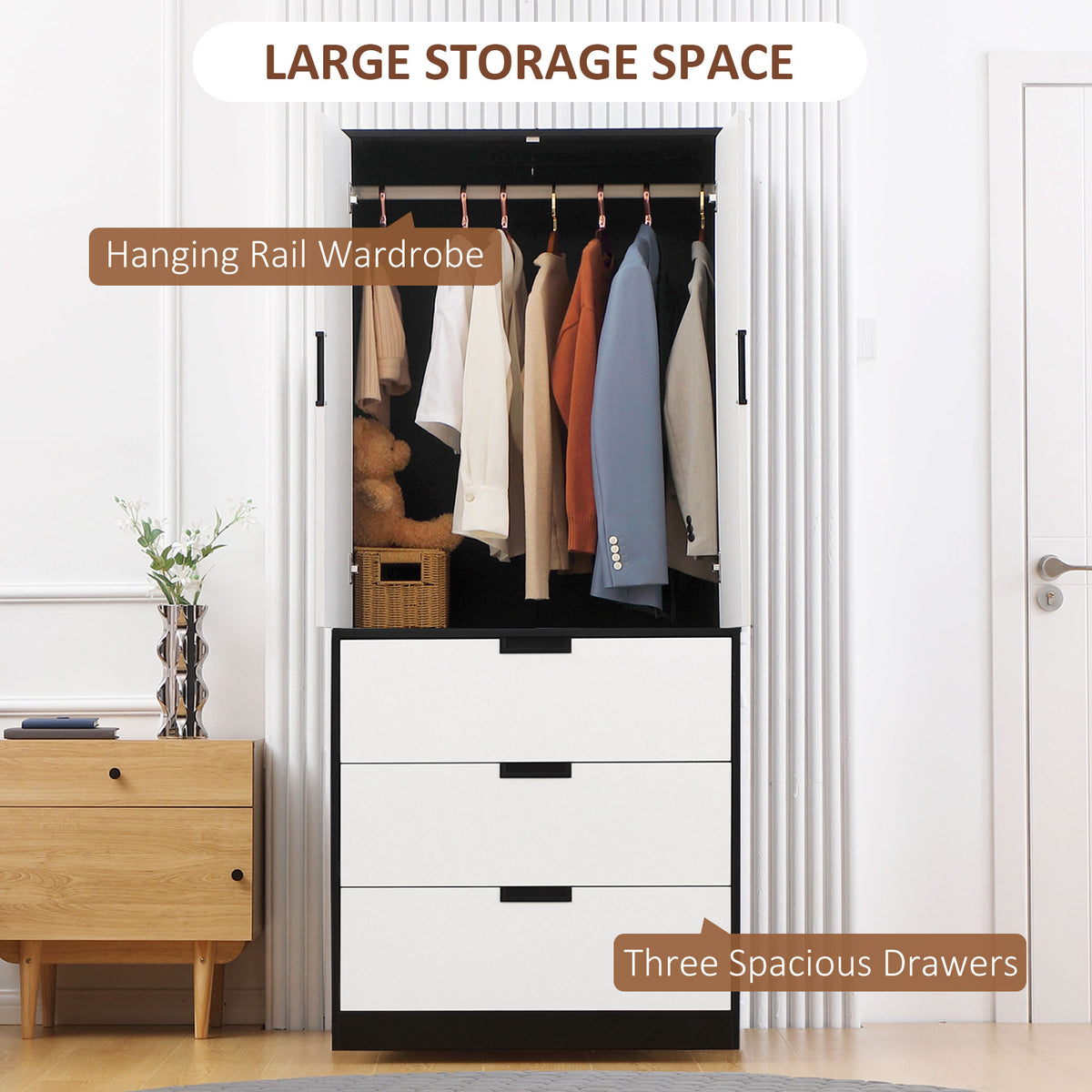 Wooden 4 Piece Bedroom Furniture Set With 2 Doors Wardrobe - Velmora