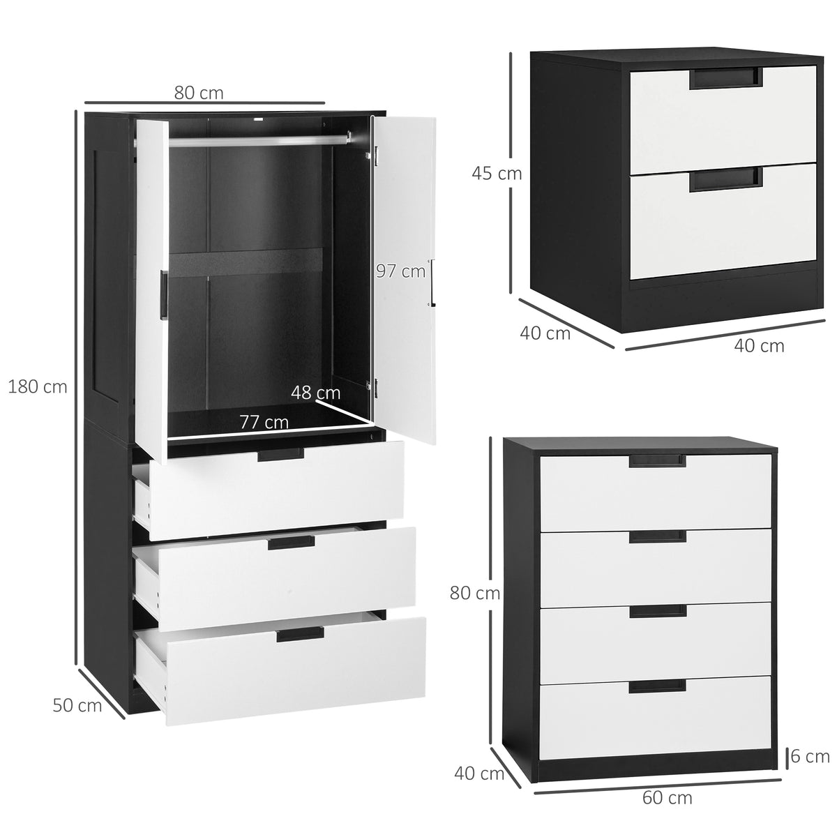 Wooden 4 Piece Bedroom Furniture Set With 2 Doors Wardrobe - Velmora