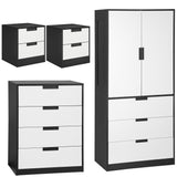 Wooden 4 Piece Bedroom Furniture Set With 2 Doors Wardrobe - Velmora