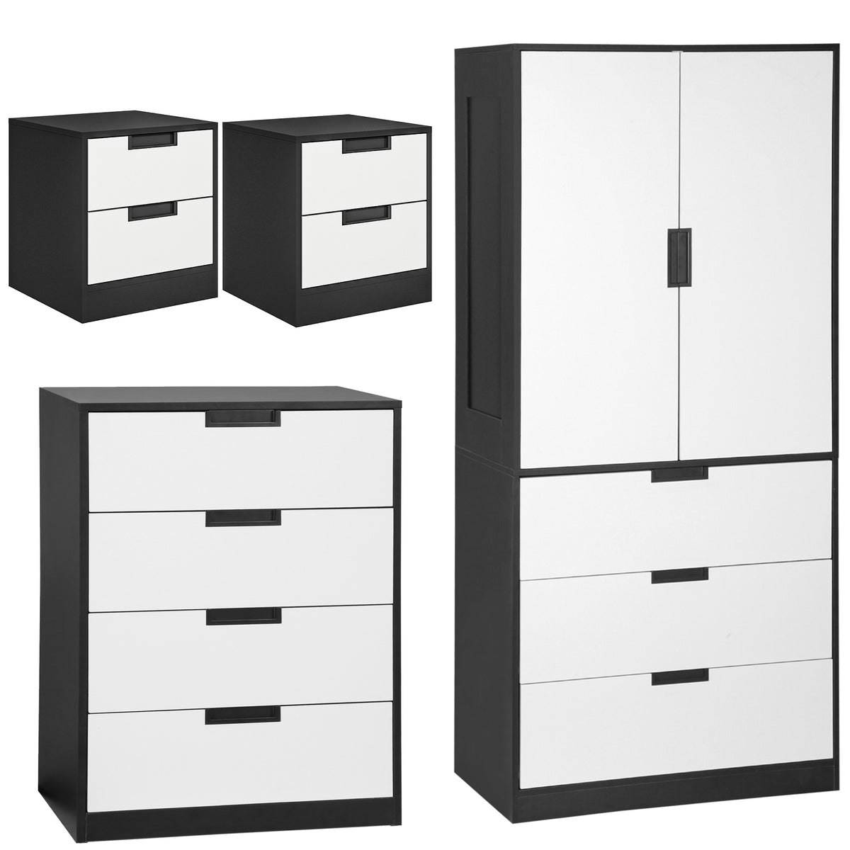 Wooden 4 Piece Bedroom Furniture Set With 2 Doors Wardrobe - Velmora