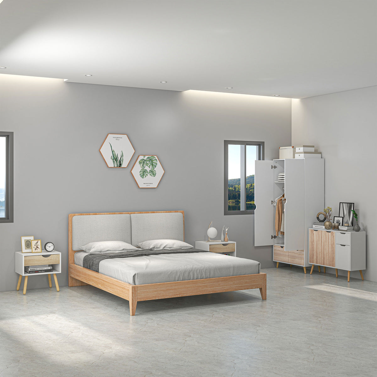 Wooden 4 Piece Bedroom Furniture Set With 3 Doors Sideboard - Velmora