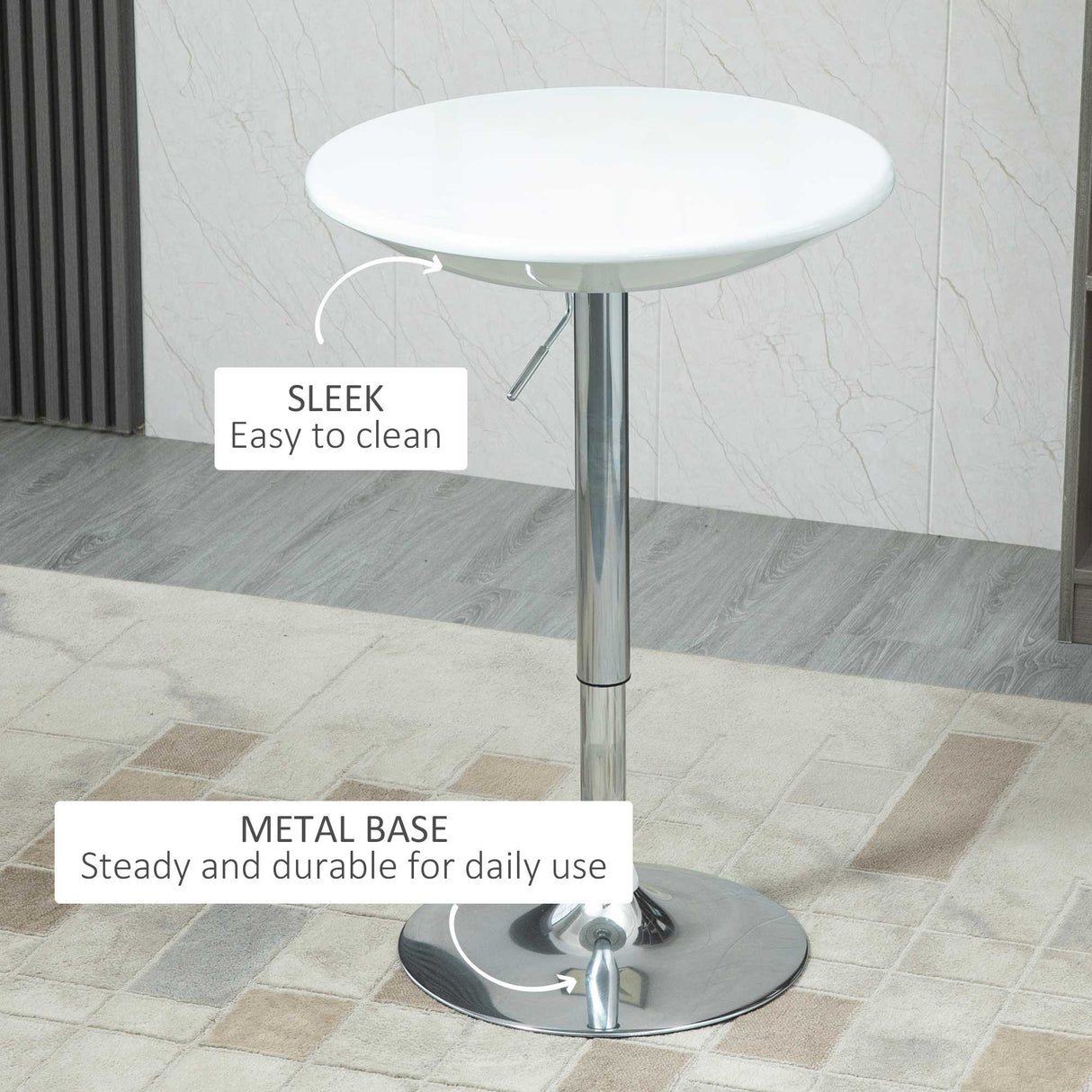 Wooden Adjustable Height Bar Table Round With Swivel Painted Top - Velmora