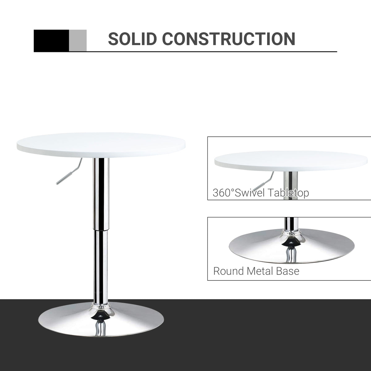 Wooden Adjustable Height Bar Table Round With Swivel Top - Velmora