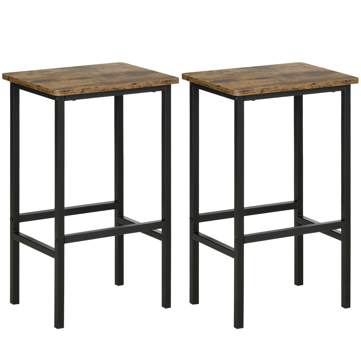Wooden Bar Stool 40cm Wide With Metal Frame in Set Of 2 - Velmora