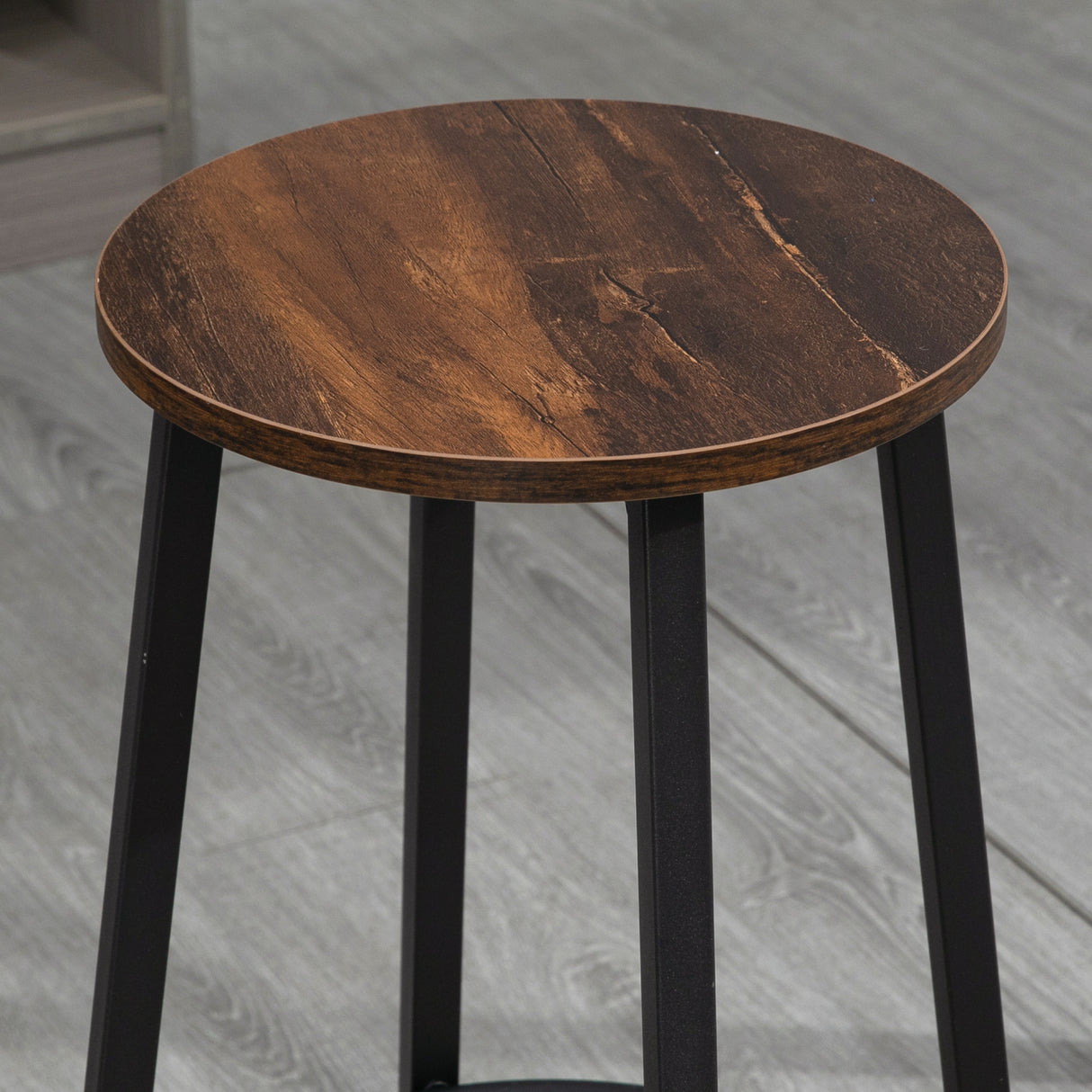 Wooden Bar Stool 42cm Diameter With Metal Frame in Set Of 2 - Velmora
