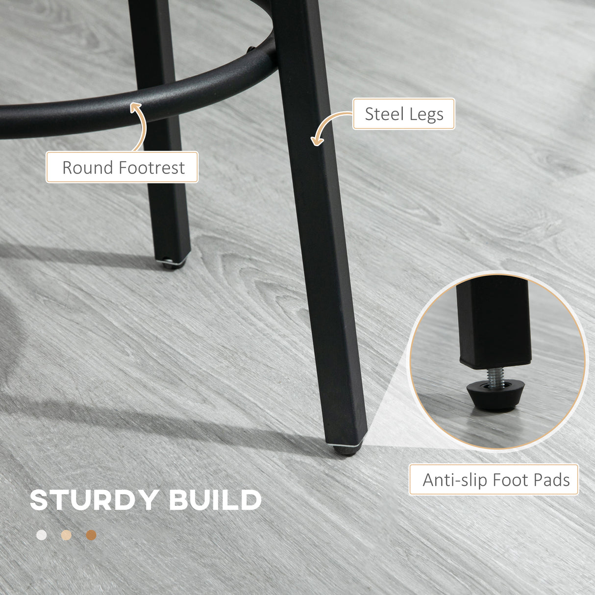 Wooden Bar Stool 42cm Diameter With Metal Frame in Set Of 2 - Velmora