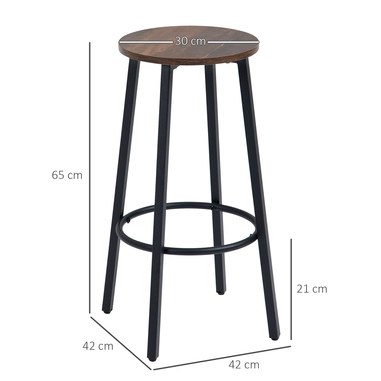 Wooden Bar Stool 42cm Diameter With Metal Frame in Set Of 2 - Velmora