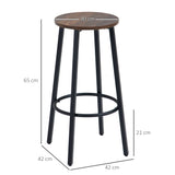 Wooden Bar Stool 42cm Diameter With Metal Frame in Set Of 2 - Velmora