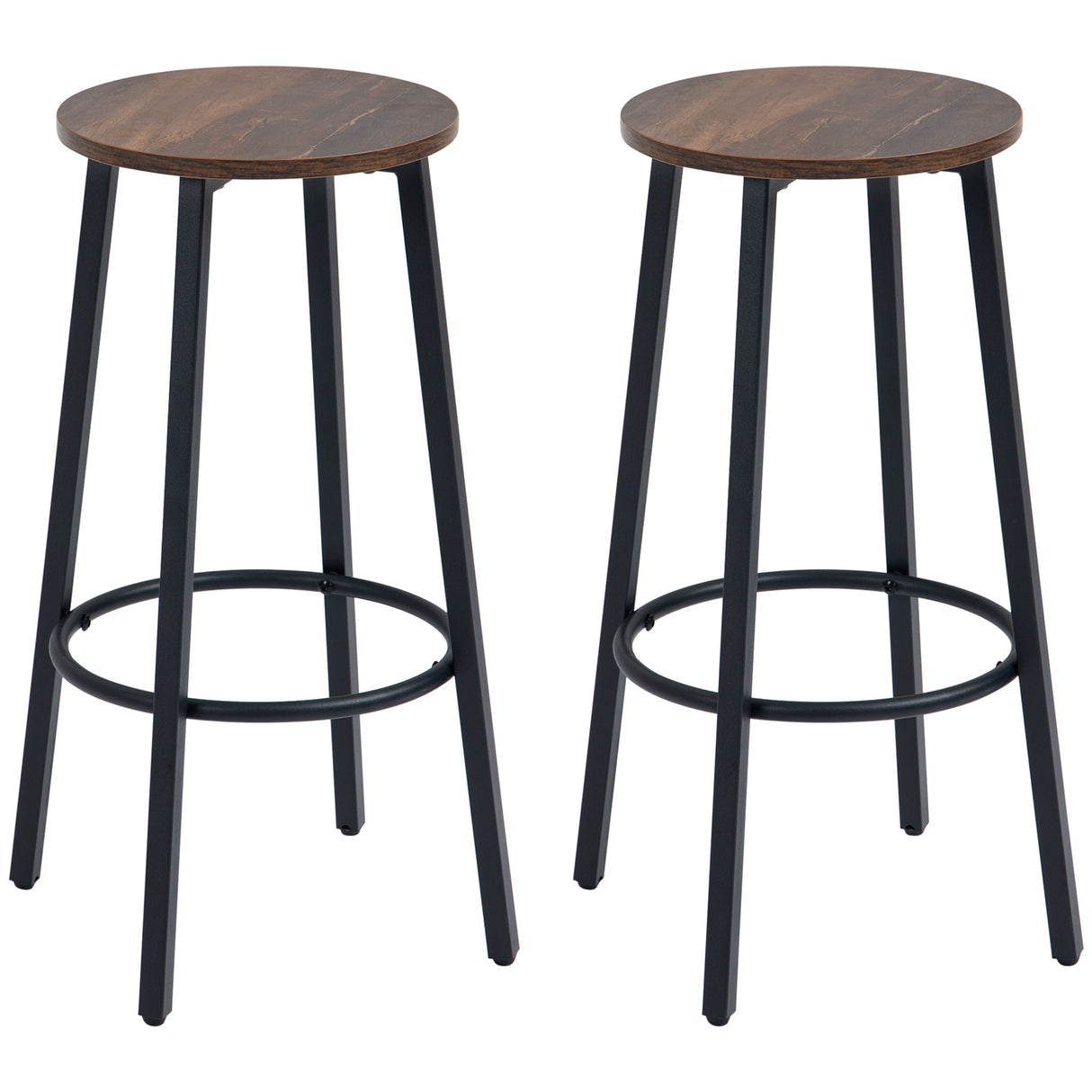 Wooden Bar Stool 42cm Diameter With Metal Frame in Set Of 2 - Velmora