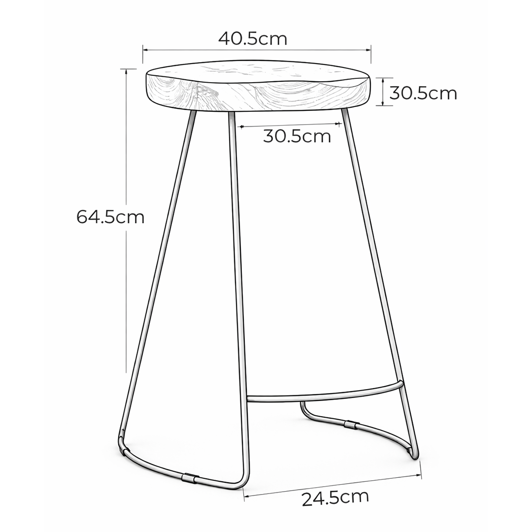 Wooden Bar Stool With Black Metal Frame - Carmsley