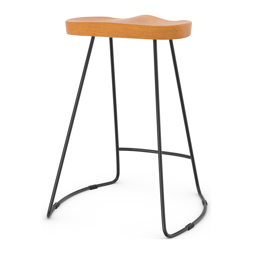 Wooden Bar Stool With Black Metal Frame - Carmsley