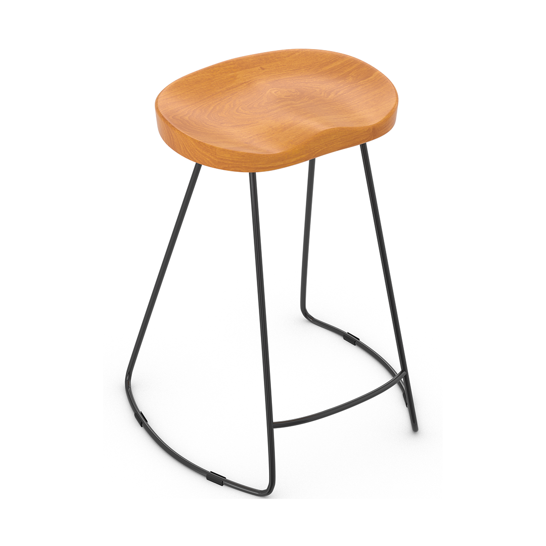 Wooden Bar Stool With Black Metal Frame - Carmsley