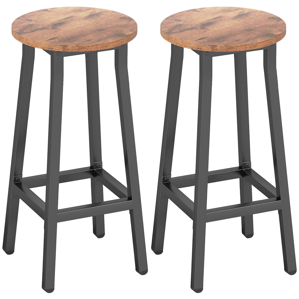 Wooden Bar Stools 32cm Diameter With Metal Frame in Set Of 2 - Velmora