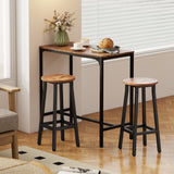 Wooden Bar Stools 32cm Diameter With Metal Frame in Set Of 2 - Velmora