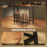 Wooden Bar Stools 32cm Diameter With Metal Frame in Set Of 2 - Velmora