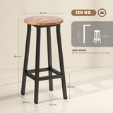 Wooden Bar Stools 32cm Diameter With Metal Frame in Set Of 2 - Velmora
