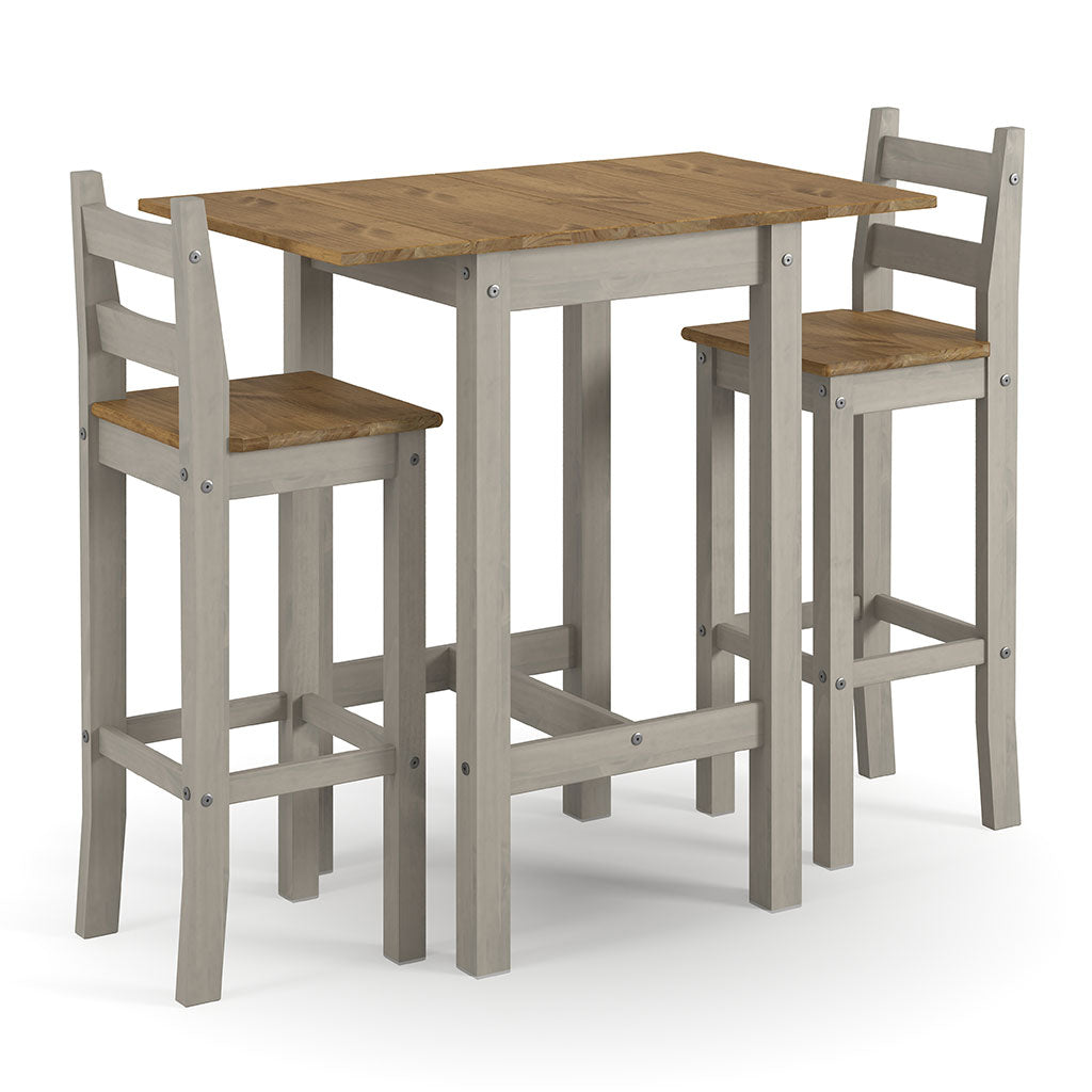 Wooden Bar Table 100cm Wide Drop Leaf With 2 Bar Chairs - Corona