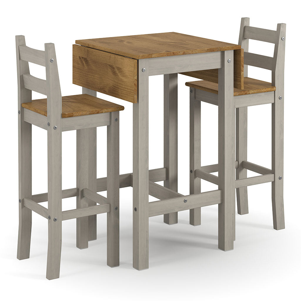 Wooden Bar Table 100cm Wide Drop Leaf With 2 Bar Chairs - Corona