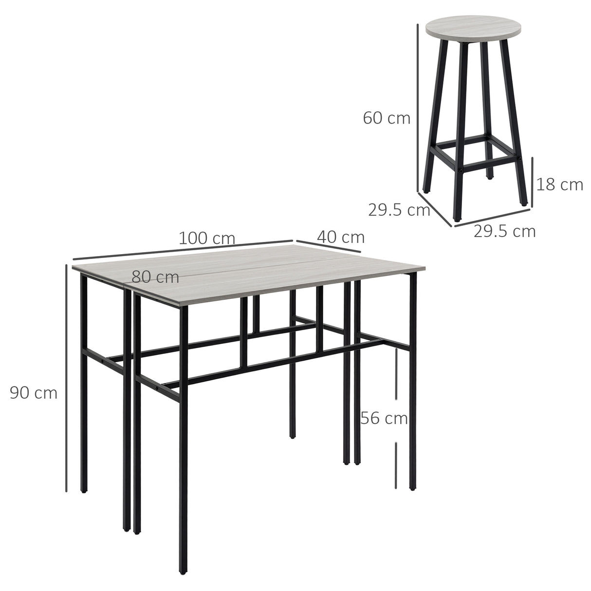 Wooden Bar Table 100cm Wide Rectangular With 2 Stools in Set Of 2 - Velmora