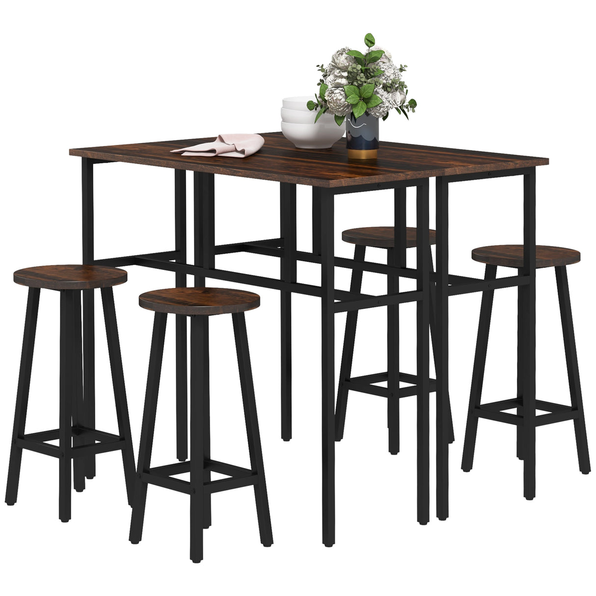 Wooden Bar Table 100cm Wide Rectangular With 2 Stools in Set Of 2 - Velmora