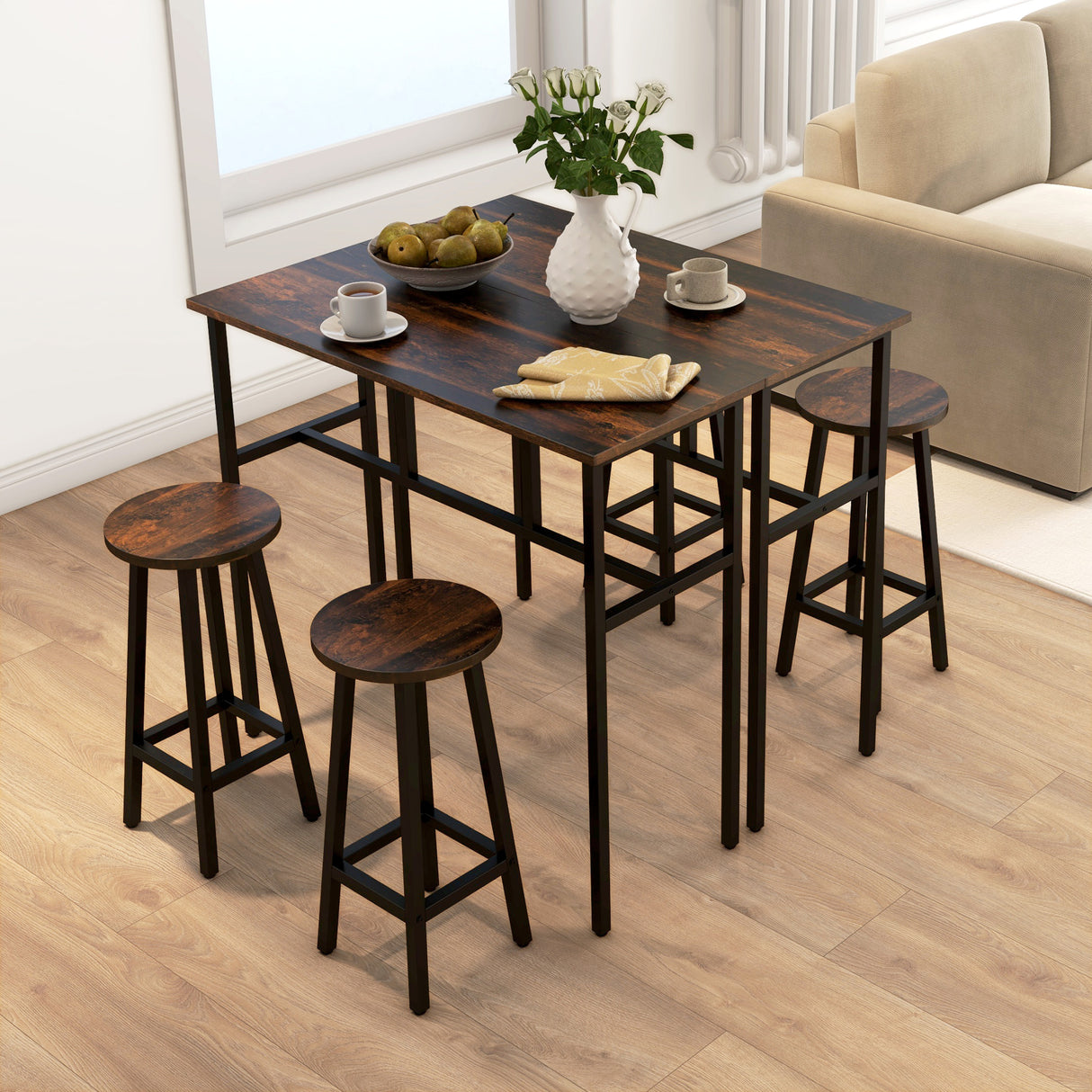 Wooden Bar Table 100cm Wide Rectangular With 2 Stools in Set Of 2 - Velmora