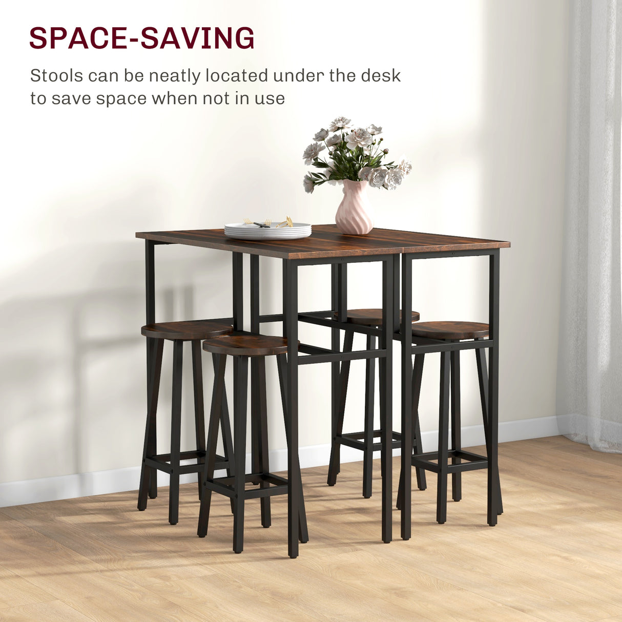 Wooden Bar Table 100cm Wide Rectangular With 2 Stools in Set Of 2 - Velmora