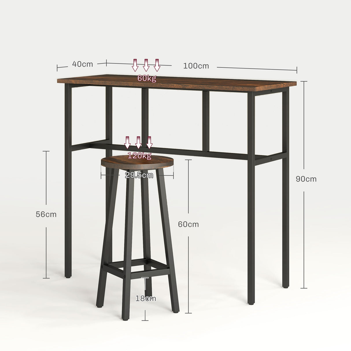 Wooden Bar Table 100cm Wide Rectangular With 2 Stools in Set Of 2 - Velmora