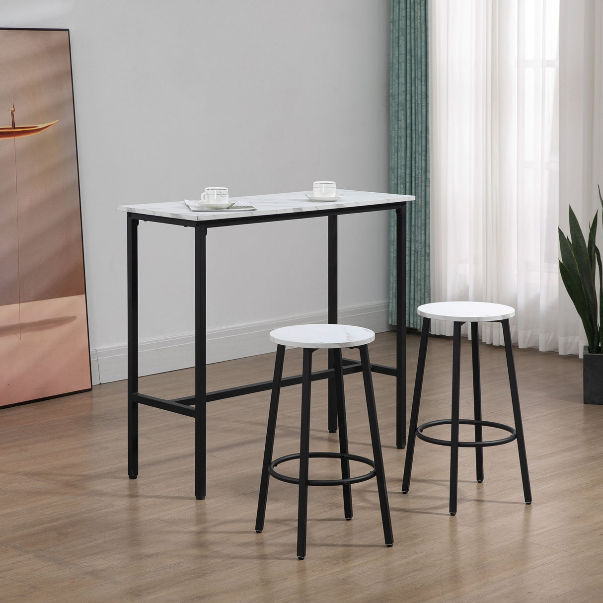 Wooden Bar Table 100cm Wide Rectangular With 2 Stools - Velmora
