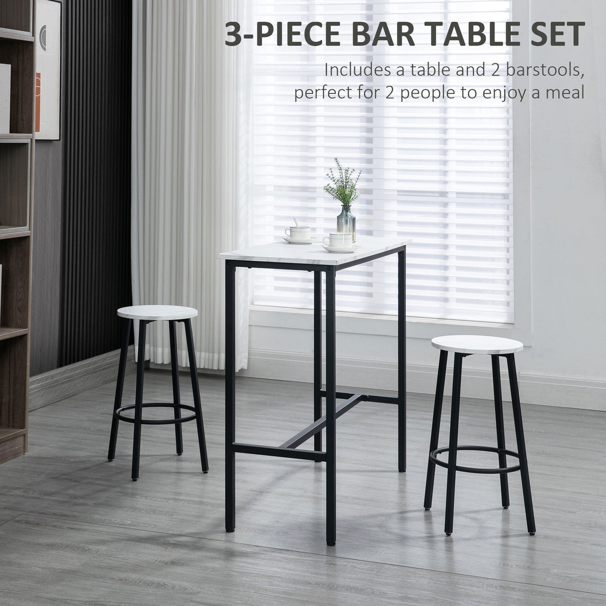 Wooden Bar Table 100cm Wide Rectangular With 2 Stools - Velmora