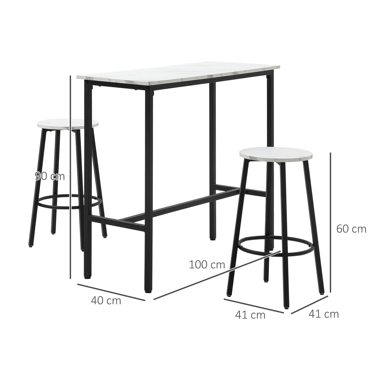 Wooden Bar Table 100cm Wide Rectangular With 2 Stools - Velmora