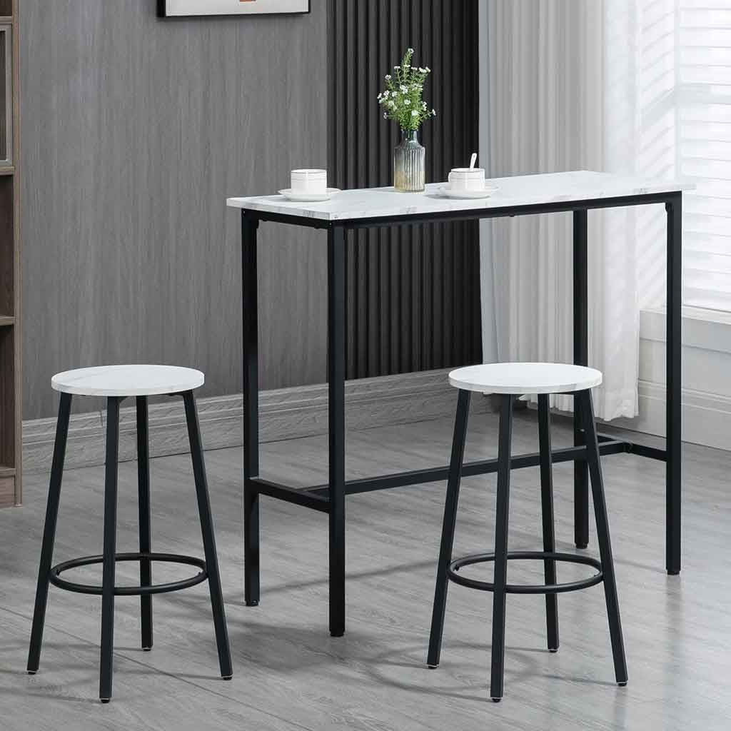 Wooden Bar Table 100cm Wide Rectangular With 2 Stools - Velmora
