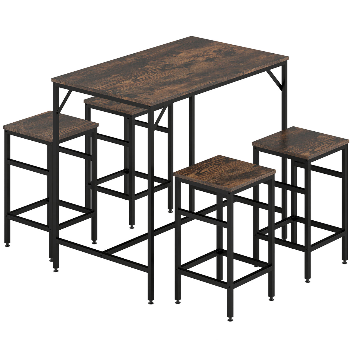 Wooden Bar Table 100cm Wide Rectangular With 4 Stools - Velmora