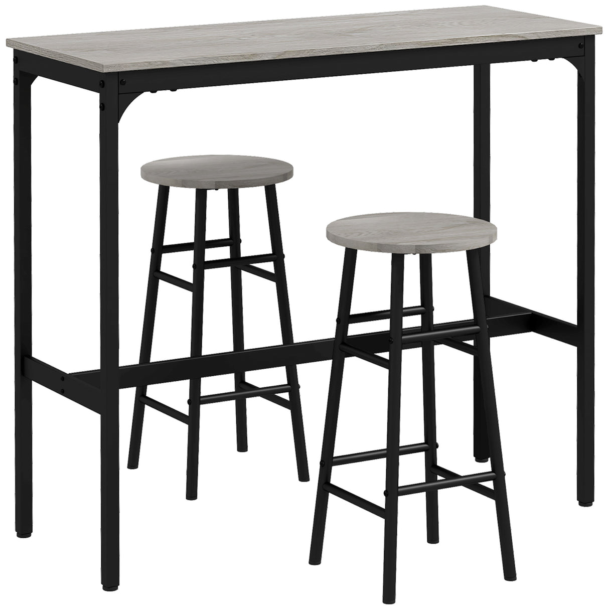 Wooden Bar Table 105cm Wide Rectangular With 2 Stools - Velmora