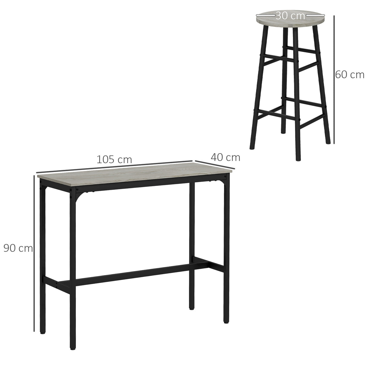 Wooden Bar Table 105cm Wide Rectangular With 2 Stools - Velmora