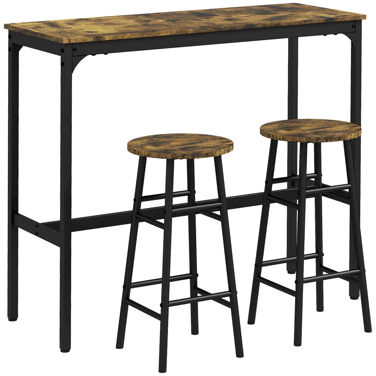 Wooden Bar Table 105cm Wide Rectangular With 2 Stools - Velmora