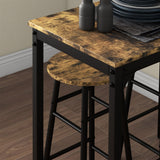 Wooden Bar Table 105cm Wide Rectangular With 2 Stools - Velmora