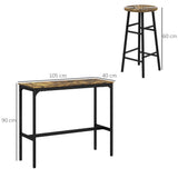 Wooden Bar Table 105cm Wide Rectangular With 4 Stools - Velmora