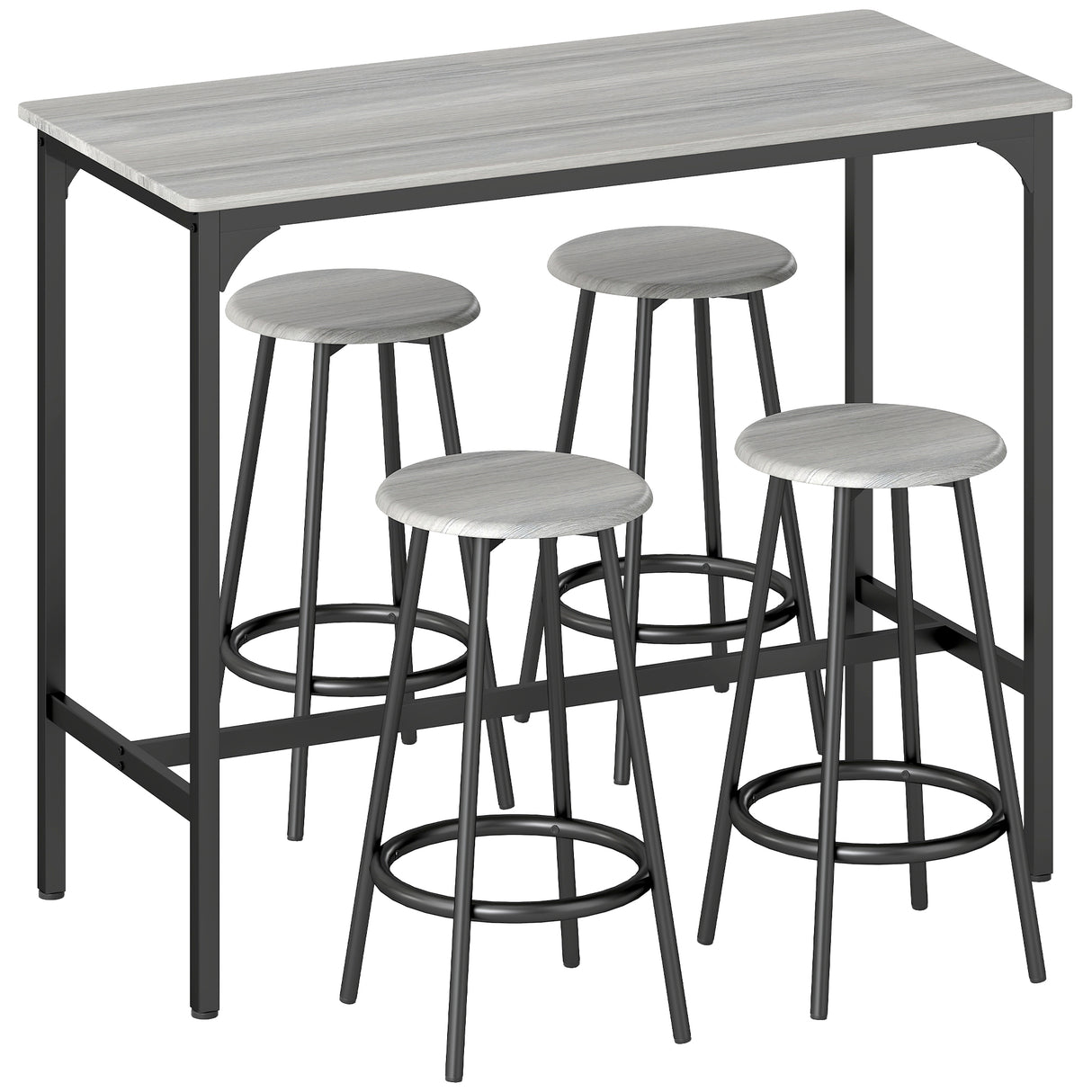 Wooden Bar Table 110cm Wide Rectangular With 4 Stools - Velmora