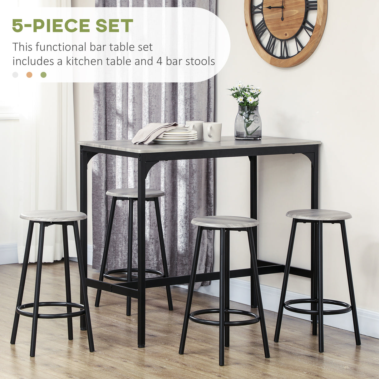 Wooden Bar Table 110cm Wide Rectangular With 4 Stools - Velmora