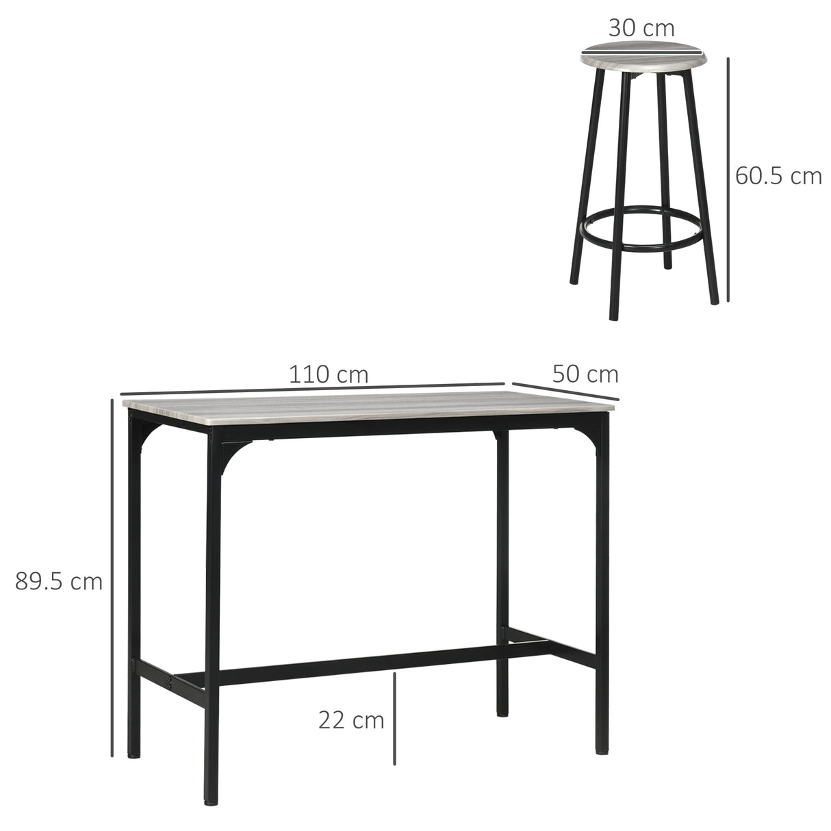 Wooden Bar Table 110cm Wide Rectangular With 4 Stools - Velmora