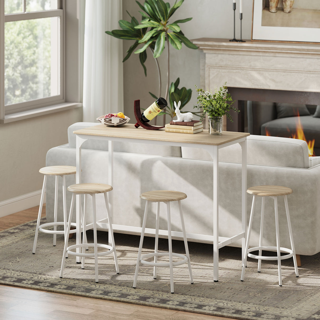 Wooden Bar Table 110cm Wide Rectangular With 4 Stools - Velmora