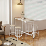 Wooden Bar Table 110cm Wide Rectangular With 4 Stools - Velmora
