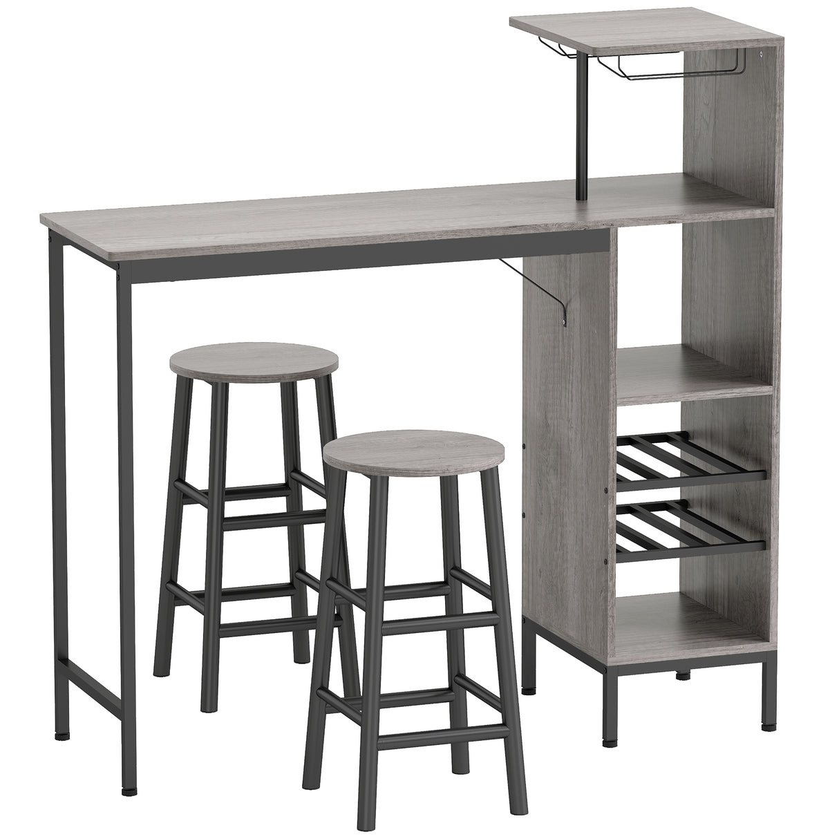 Wooden Bar Table 120cm Wide Rectangular With 2 Stools And Steel Frame - Velmora