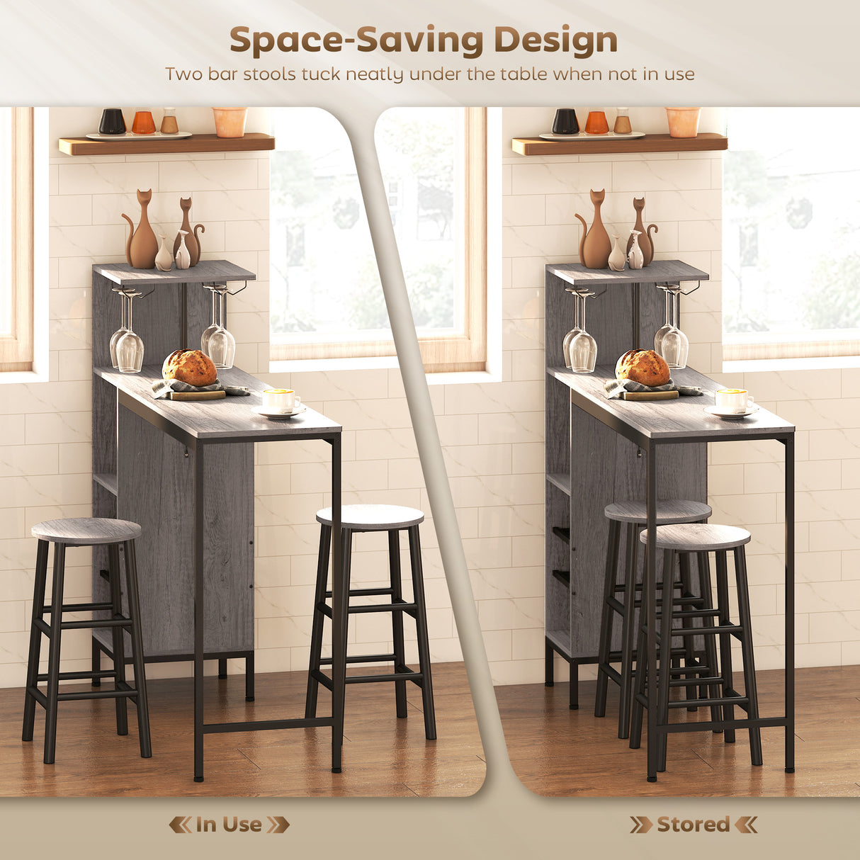 Wooden Bar Table 120cm Wide Rectangular With 2 Stools And Steel Frame - Velmora