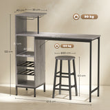 Wooden Bar Table 120cm Wide Rectangular With 2 Stools And Steel Frame - Velmora