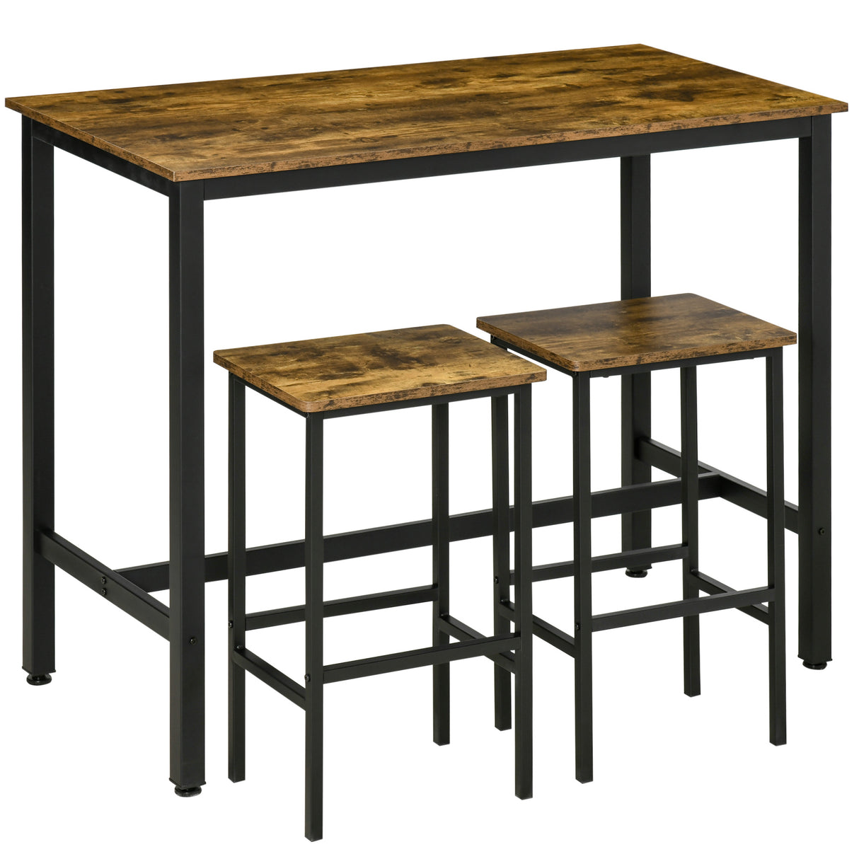 Wooden Bar Table 120cm Wide Rectangular With 2 Stools - Velmora